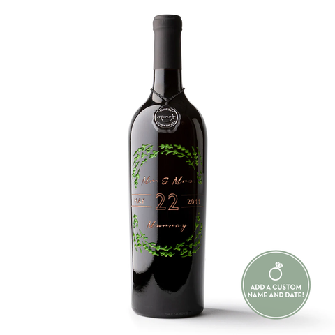 Floral Frame Custom Etched Wine Bottle