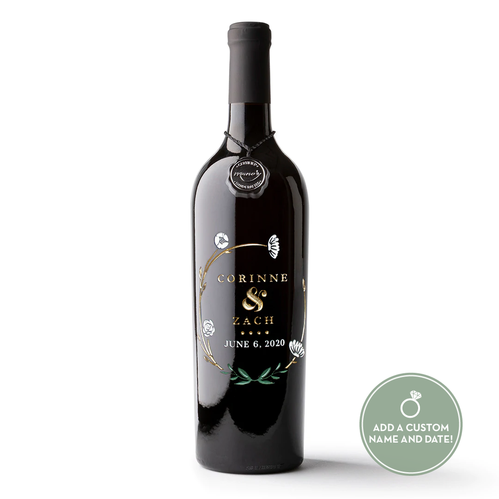 Wedding Floral Circle Custom Etched Wine