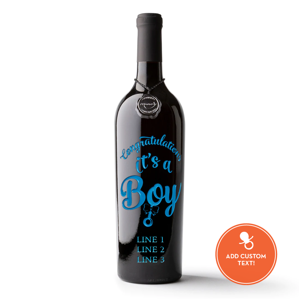 It's A Boy Custom Etched Wine