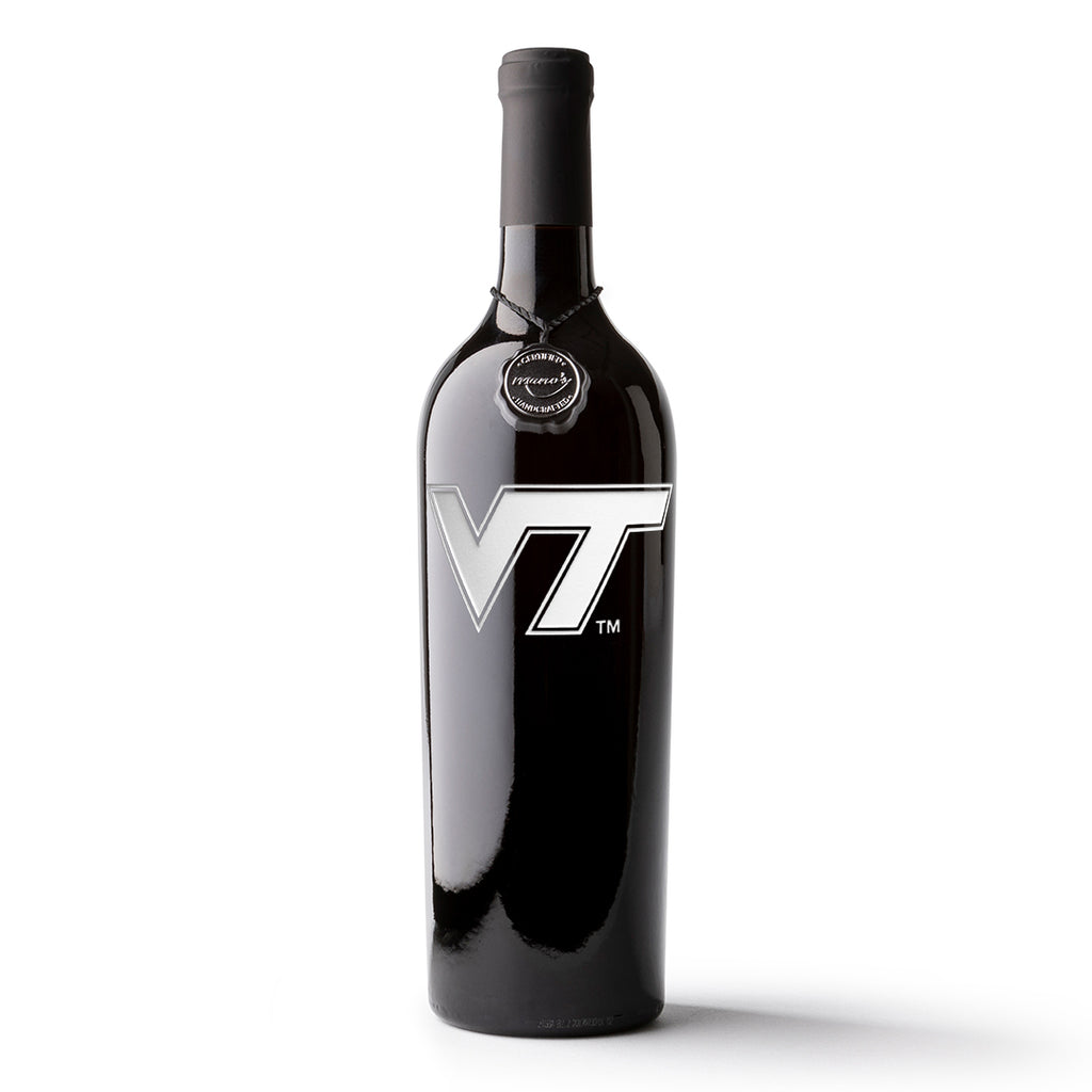 Virginia Tech Logo Etched Wine