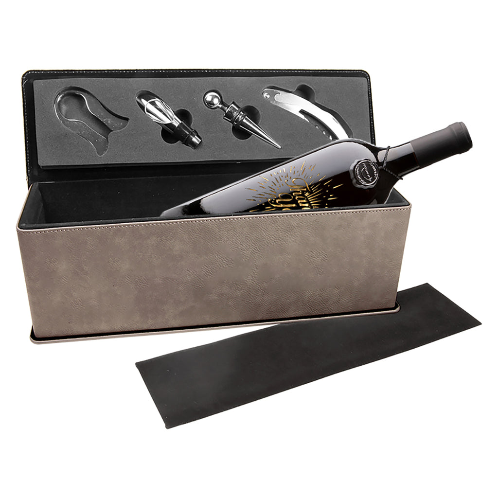 Gray Leatherette Wine Box with Tools