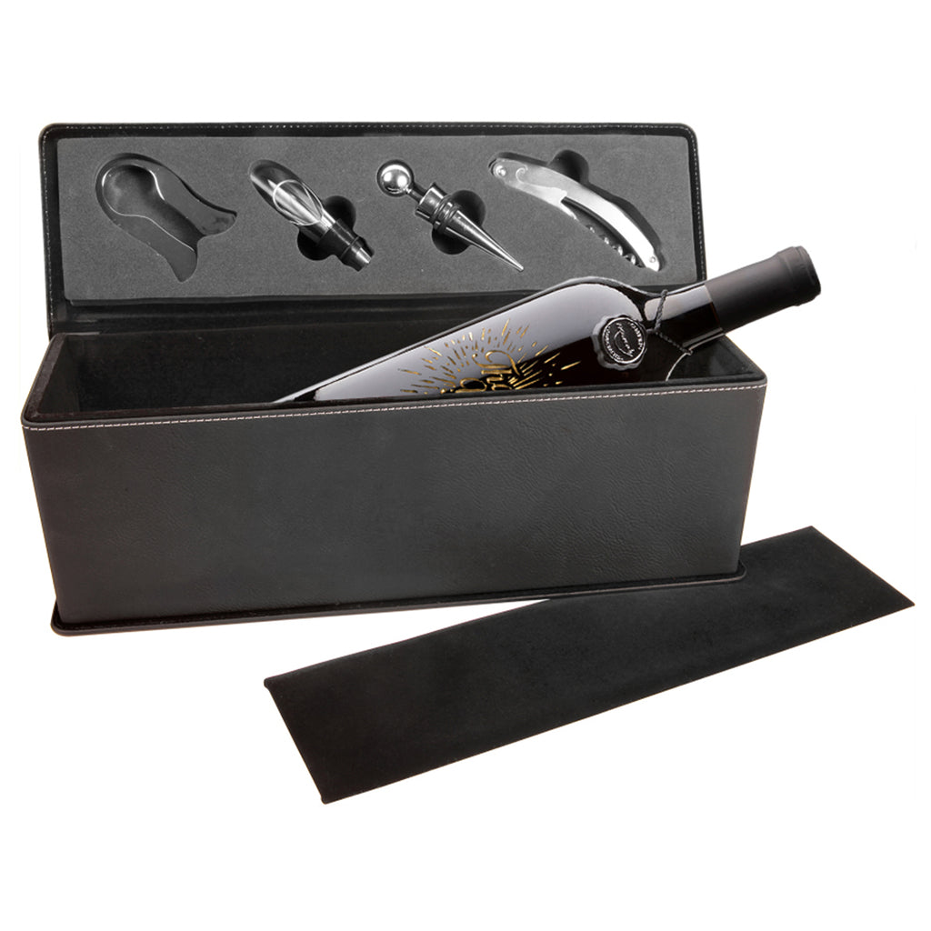 Black/Silver Leatherette Wine Box with Tools