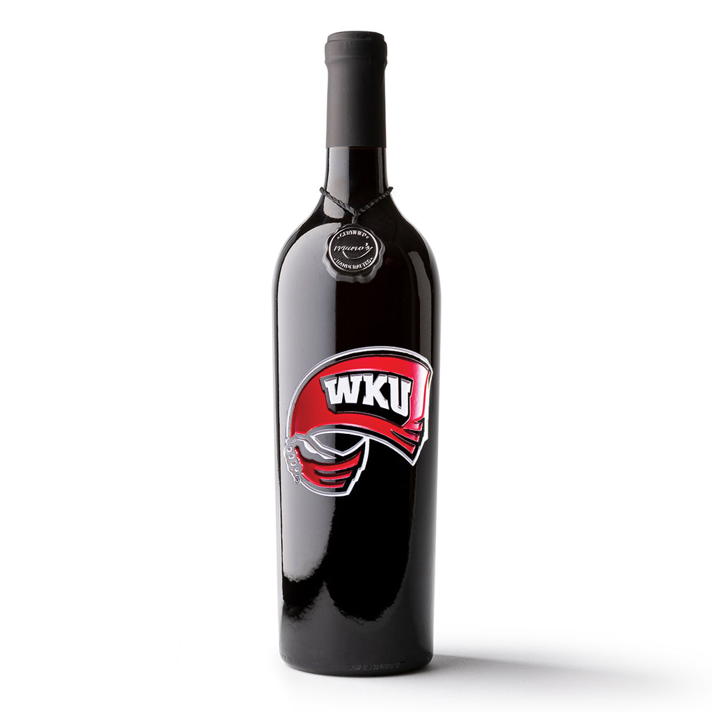 Western Kentucky University Logo Etched Wine Bottle