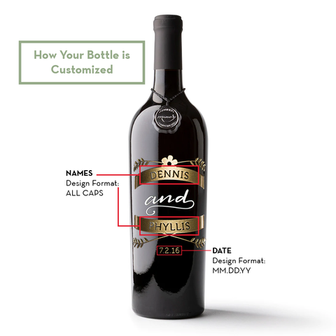 Wedding Emblem Custom Etched Wine Bottle