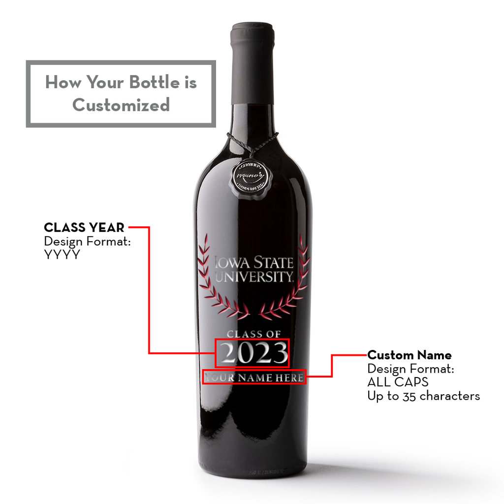 Iowa State University Custom Alumni Etched Wine Bottle