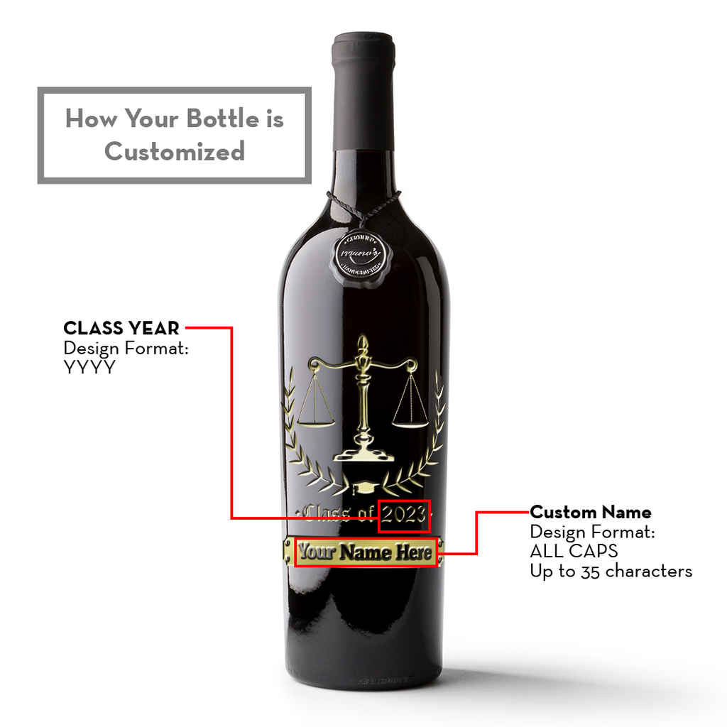 Law School Graduation Etched Wine Bottle