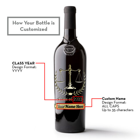 Law School Graduation Etched Wine Bottle