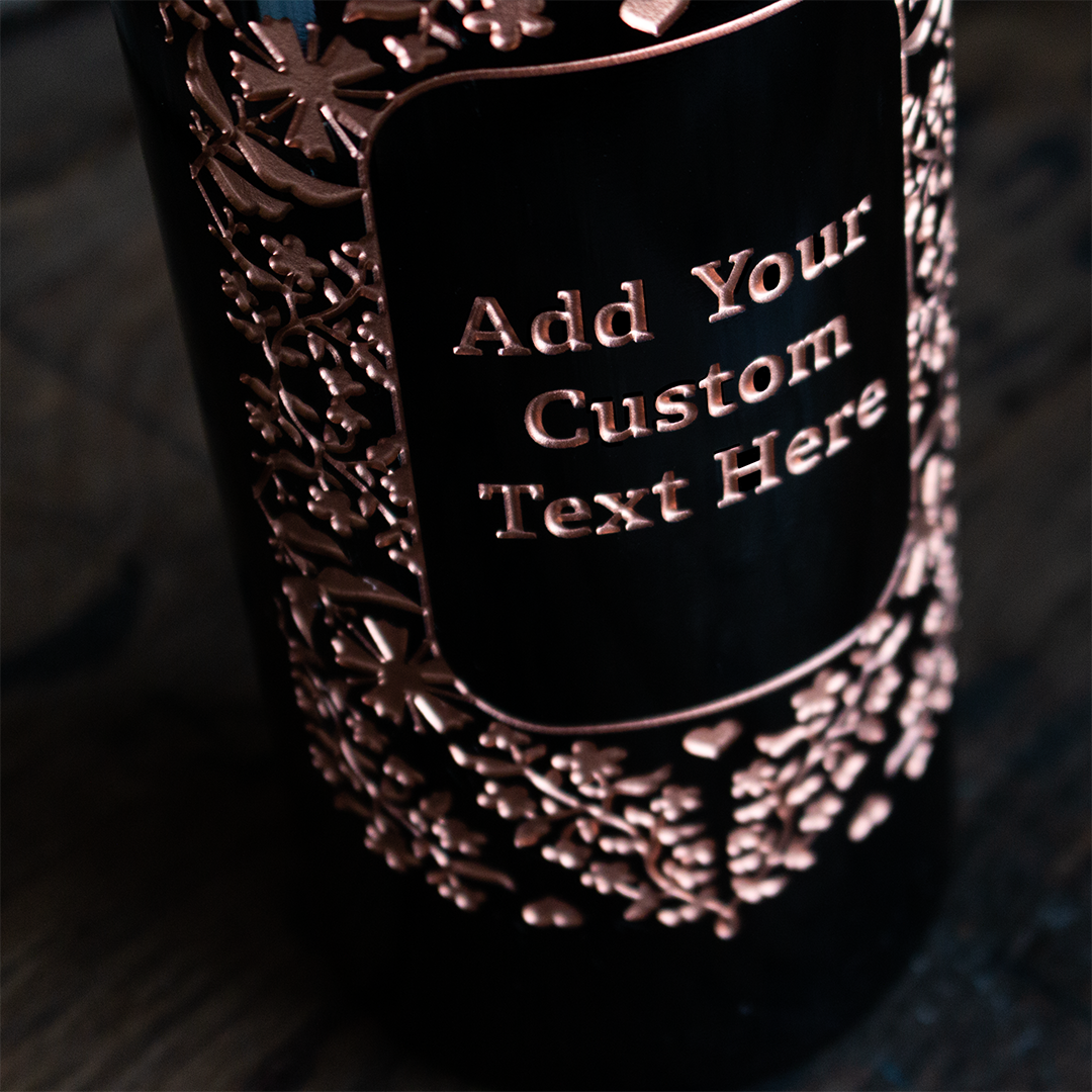 Custom Text Frame Etched Wine Bottle – Mano's Wine