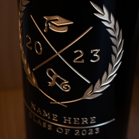 2023 deep etched into Mano's Wine Customizable Graduation Year Etched Wine bottle