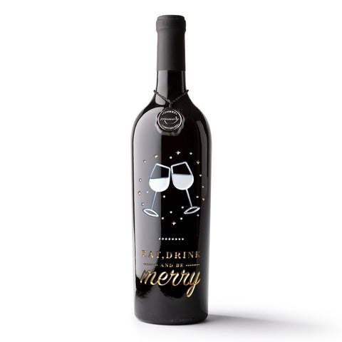 Eat, Drink, And Be Merry Etched Wine Bottle