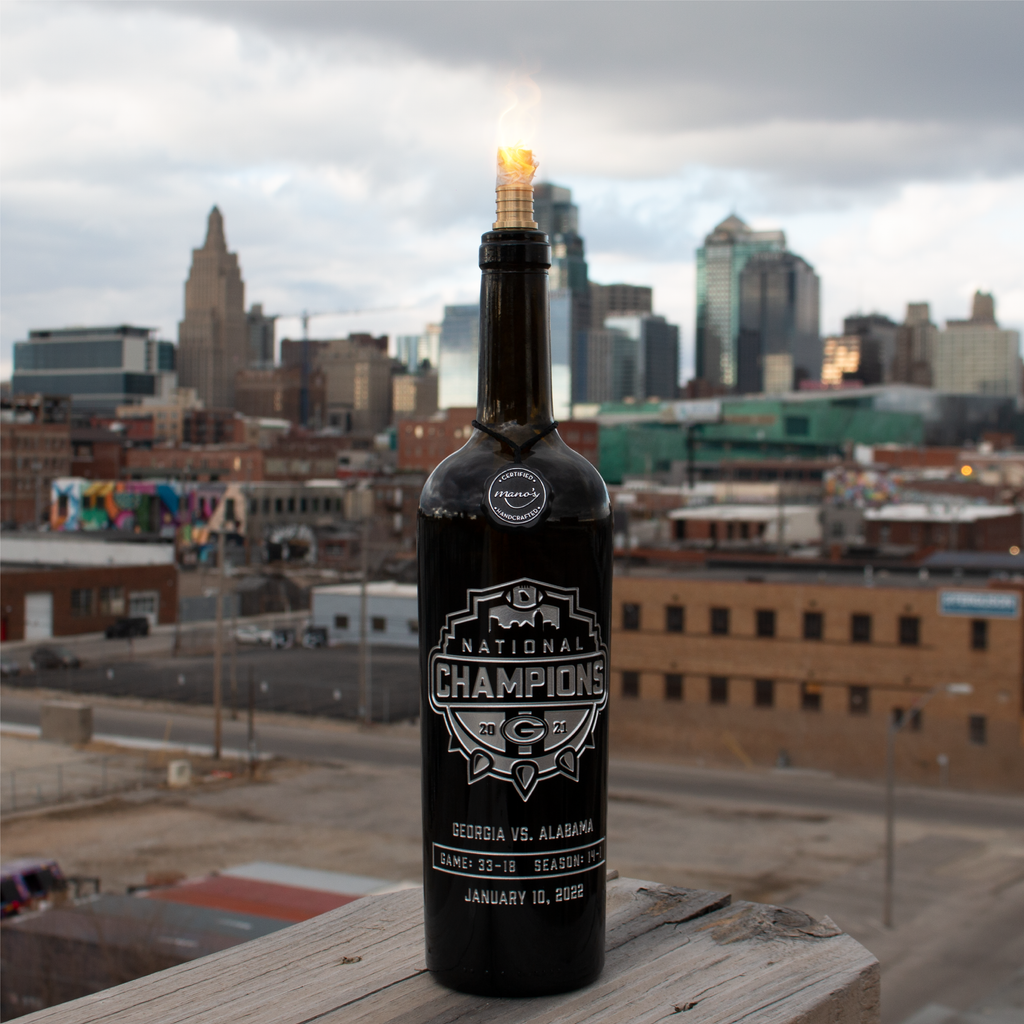 Georgia 2021 National Champions Logo Etched Display Bottle