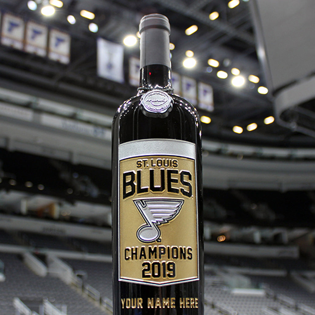 STL Blues 2019 Champions Custom Name Etched Wine
