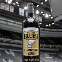 STL Blues 2019 Champions Custom Name Etched Wine