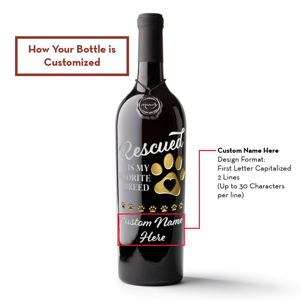 Rescued is my Favorite Breed Custom Etched Wine